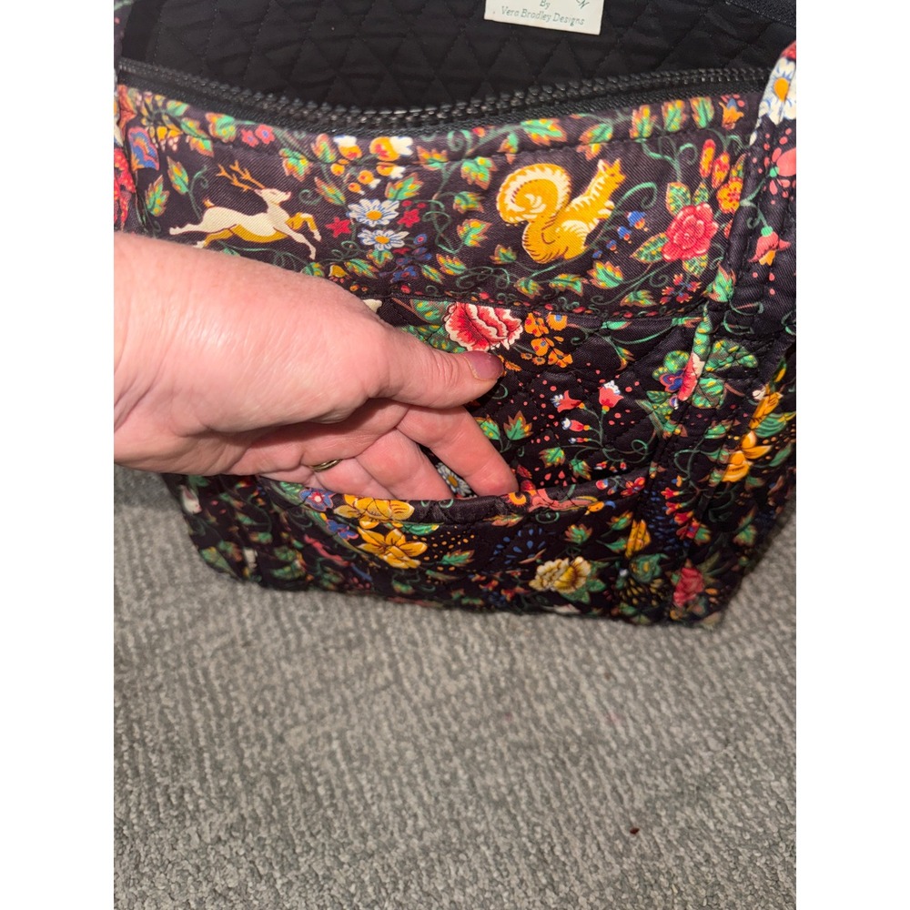 Vera Bradley Tavern on the Green Quilted Tote Bag Unicorn Floral Woodland Black - Picture 2 of 12